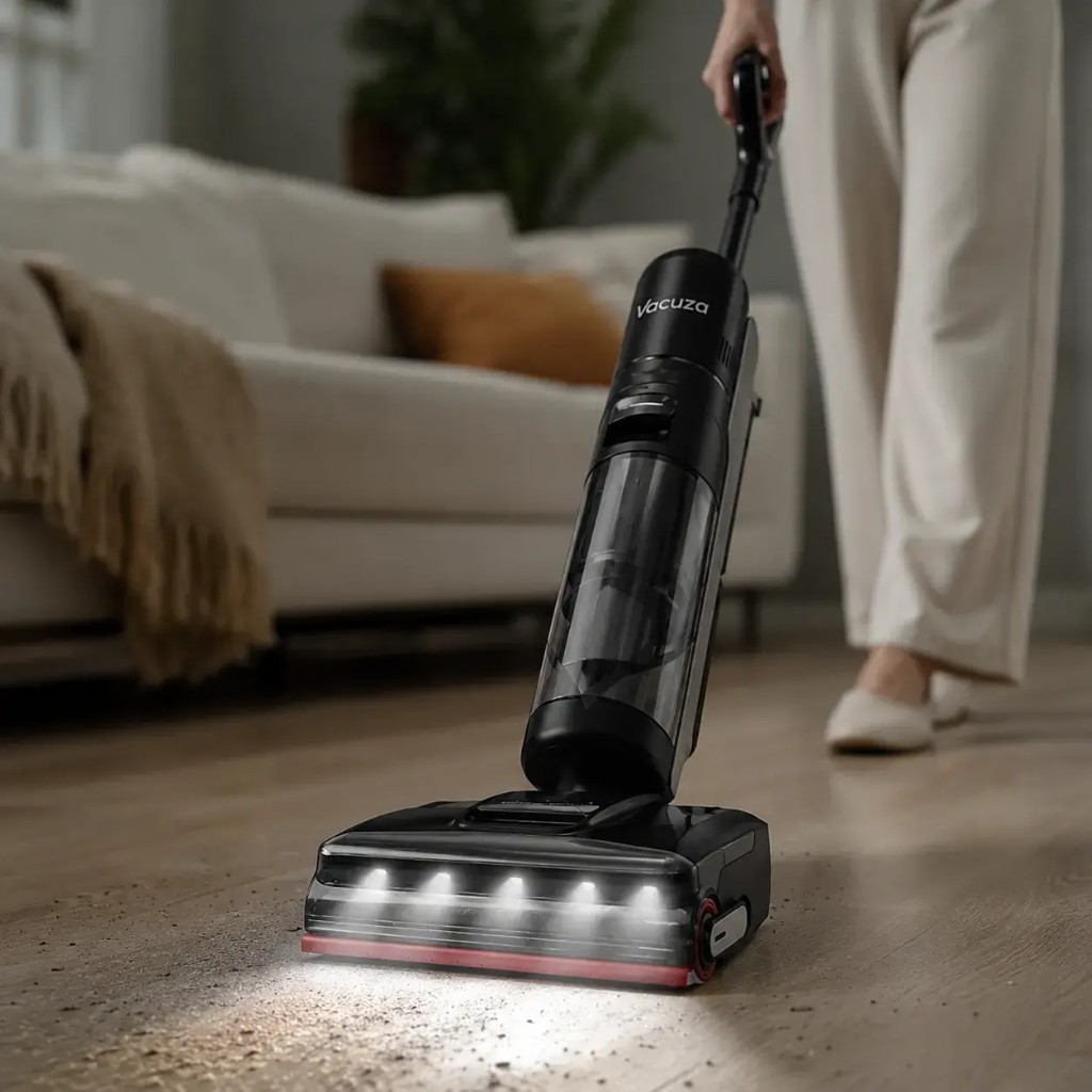 Vacuza cleans dry and wet messes on stone, marble, tile and wood